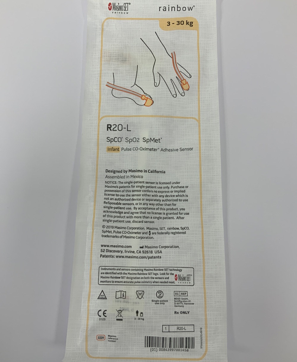 SpO2 Einwegs. Kleinkinder 3-30 kg VE=10 Stück -Rainbow- Typ SpO2, SpCO, SpMet c SpO2 Einwegs. Kleinkinder 3-30 kg VE=10 Stück -Rainbow- Typ SpO2, SpCO, SpMet c
